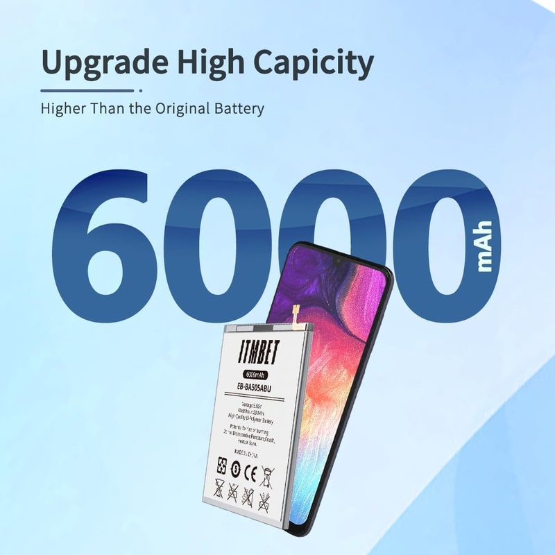 ITMBET بطارية لجهاز سامسونج جالاكسي A50، [6000mAh] بطارية بديلة مطورة جديدة 2024 0 دورة لجهاز A505F /A30 SM-A305 /A20 A205FN A202F /A30s SM-A307، EB-BA505ABU مع أدوات استبدال احترافية - Image 3